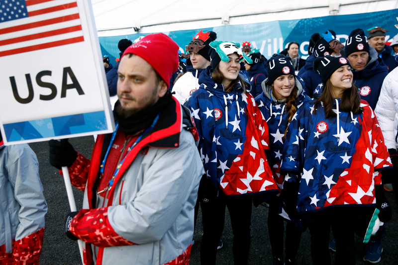 Members of the United States Olympic Team gather for a welcome ceremony inside the Pyeongchang Olympic Village prior to the 2018 Winter Olympics in Pyeongchang, South Korea, Tuesday, Feb. 6, 2018. Image: AP Photo/Patrick Semansky
